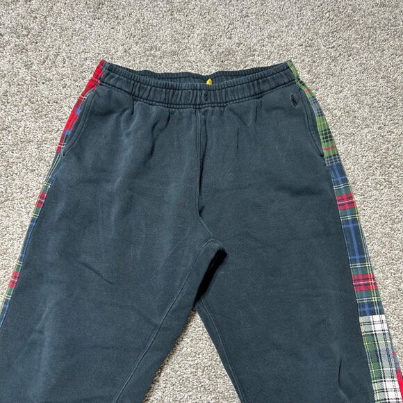 Polo Ralph Lauren Men's SZ Medium Navy Sweatpants Plaid Side Panels & Elastic Wa - Picture 10 of 10
